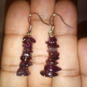 Silver Garnet Stone Chip Earrings:  Authentic.  Purplish.  Sturdy.  New